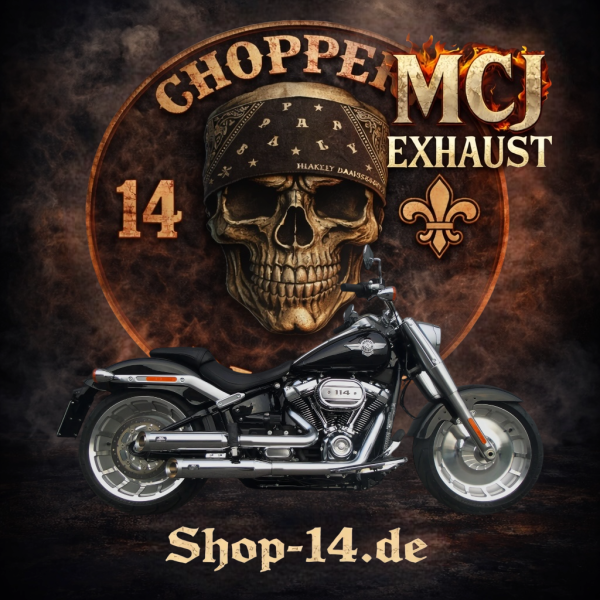 MCJ - Race Endtöpfe 90 Grad , in Schwarz oder Chrom, mit Endkappen Endkappen wählbar - SOFTAIL STREET BOB - HERITAGE - DELUXE - FAT BOB - LOW RIDER (S,ST) - SLIM - BREAKOUT - FAT BOY 2018 - 2020