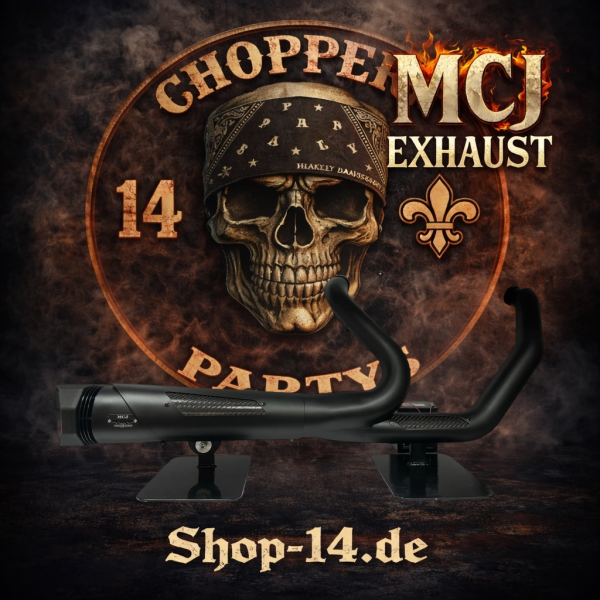 MCJ - 2 in 1 Megaphone Short Komplettauspuffanlage inkl. Krümmer Hitzeschutzbleche in Chrom oder schwarz mit E-Zulassung  - TOURING , Street Glide , Road Glide , Road King  bis BJ. 2016