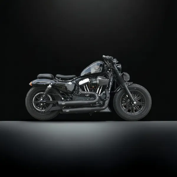 MCJ - 2 in 2 Royal Short , in Schwarz oder Chrom, mit Krümmer und Hitzeschutz  (mit oder ohne Löcher) alle Halterungen dabei - SPORTSTER 883-1200 BIS BJ. 2003