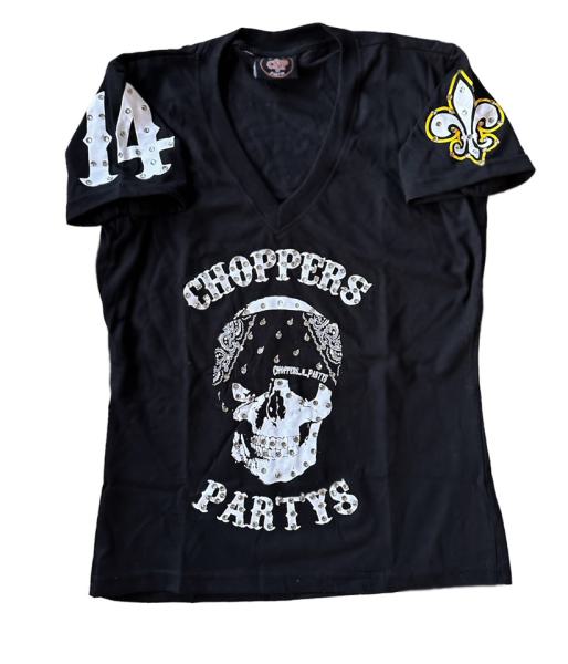 CnP Strass Black Bandana Skull talliert mit Glitzersteine (Damen) T-Shirt Schwarz Totenkopf  Motorrad