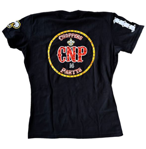 CnP Strass Black Bandana Skull talliert mit Glitzersteine (Damen) T-Shirt Schwarz Totenkopf  Motorrad