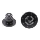 Cult-Werk vorne axle Abdeckungsset. glänzend schwarz with CC logo – 21-26 RH1250S Sportster S; 22-26 RH975 Nightster; 23-26 RH975S Nightster Special