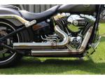 BSL Exhaust Top Chopp Staggered Forward Control Exhaust System , Raw Hole Heat Shield, Polished Smooth End Cap, Outline 2,5"- BSL Auspuffanlage für Harley Davidson 84-16 Softail