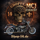 MCJ - 2 in 2 Cross Over , in Schwarz oder Chrom, mit Krümmer und Hitzeschutz alle Halterungen dabei.Endkappen wählbar - SOFTAIL DELUXE - CROSS BONES - SLIM VON 2007 BIS 2016