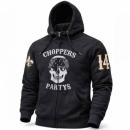 CnP Voll Gesticktes Choppers n Partys Black Skull Bandana Zipped Hood Hoodie in Schwarz Totenkopf Biker Motorrad