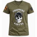 CnP Choppers n Partys - Oliv Grün Bandana Skull (Herren) T-Shirt Oliv Grün Totenkopf Biker Motorrad