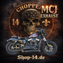 MCJ - 2 in 2 Big Short, in Schwarz oder Chrom, mit Krümmer, Hitzeschutz (mit oder ohne Löcher), Halterungen und  Endkappen dabei - SPORTSTER 883-1200 BIS BJ. 2003